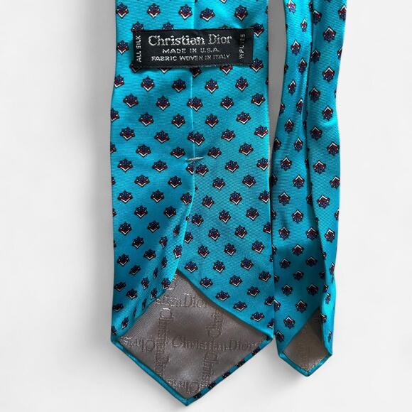Vintage Christian Dior Blue patterned 100% silk Tie - Picture 4 of 5